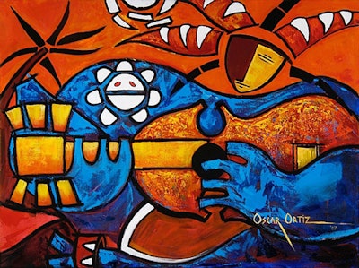“Cuatro en Grande” by Oscar Ortiz is one of the featured paintings in the Colores exhibit at NCCU.