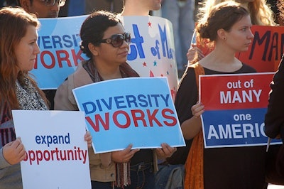 Supporters of race-conscious affirmative action gathered at the steps of the Supreme Court on Thursday.