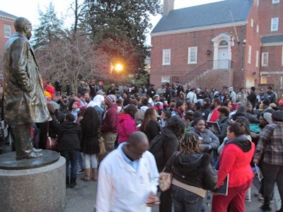 Students from Bowie State, Coppin State and Morgan State Universities and the University of Maryland Eastern Shore gathered in front of the Maryland State Capitol Building.