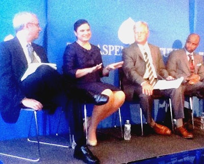 From left, Josh Wyner, executive director of the Aspen Institute’s College Excellence Program, leads a discussion with Lenore Rodicio, Sandy Shugart and Jean Desravines.