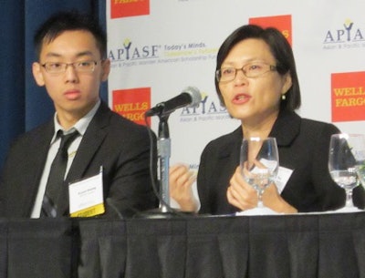 Kyaw Tun Naing, a student at City College of San Francsico and APIASF scholarship recipient, left, and Dr. Minh-Hoa Ta, Dean of City College of San Francisco-Chinatown/North Beach Center participate in the summit.