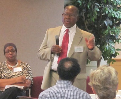 Dr. Otis A. Thomas, professor and former dean, addresses a group at a training forum aimed at helping HBCUs develop their international program capabilities.