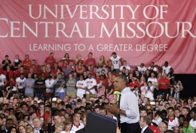 President Obama speaks at the University of Central Missouri.