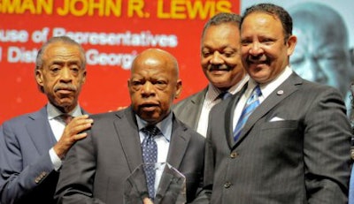 The Reverend Al Sharpton with Rep. John Lewis, the Reverend Jesse Jackson and Marc H. Morial, president of the National Urban League.