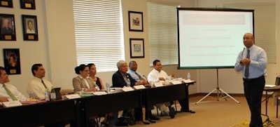 Dr. Luis Ponjuan of Texas A&M, who co-published a report in 2009 that highlighted alarming graduation statistics for Hispanic males, leads a discussion at a recent consortium meeting. (Photo by Dr. Victor Saenz)