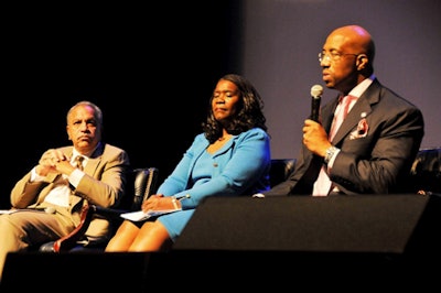From left, Dr. Sidney Ribeau of Howard University, Dr. Glenda Baskin Glover of Tennessee State University and Michael Sorrell, Esq. of Paul Quinn College challenged non-minority institutions to emulate the successful practices of HBCUs. (Photo by Daryl Stuart)