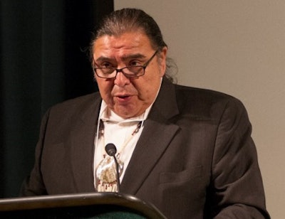 Marshall McKay, chairman of the Yocha Dehe Wintun Nation Tribal Council, speaks at the 28th Annual California Indian Conference and Gathering at California State University, Sacramento. (photo courtesy of Sacramento State/Steve McKay)
