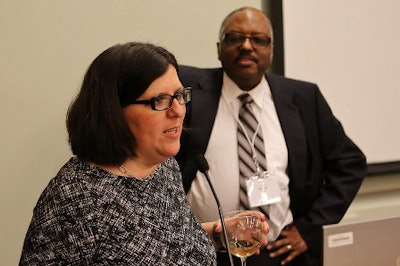 Dr. Marybeth Gasman and Dr. Michael Nettles of the Educational Testing Service lead a discussion at a national meeting in Princeton, N.J. (Photo by Darryl Moran/ Courtesy of Marybeth Gasman)