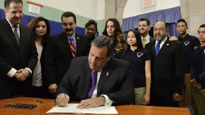 N.J. Gov. Chris Christie, seen as a likely presidential candidate in 2016, signed the legislation in Union City, a struggling metropolis that is populated primarily by Hispanics.