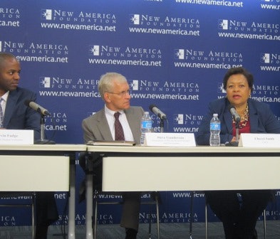 Kevin Fudge of American Student Assistance, Steve Gunderson of the Association of Private Sector Colleges and Universities and Cheryl Smith of the United Negro College Fund discuss Parent PLUS loan reform. (Photo by Ronald Roach)