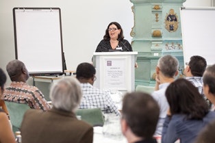 Dr. Marybeth Gasman, professor of higher education at the University of Pennsylvania and director of the Penn Center for Minority Serving Institutions, addresses more than 50 educators from across the globe at the “Students at the Margins and the Institutions that Serve Them: A Global Perspective” seminar held this week in Salzburg, Austria.