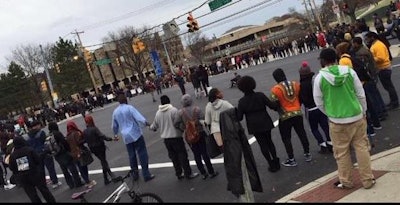 Protesters shut down an intersection near Morgan State University in Baltimore on Tuesday.