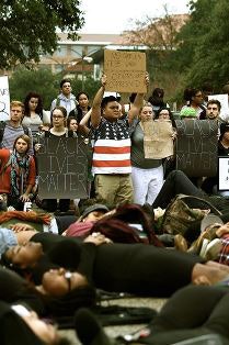 Students protest at the University of Texas.