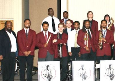 Dr. Ira Wiggins (far left) and an NCCU student Jazz ensemble
