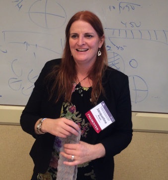 Jacqueline Mogey, a math lecturer at the University of Auckland in Waipu, New Zealand, gives a presentation on “fashionmatics” at the 22nd International Conference of Adults Learning Mathematics in Alexandria, Va.
