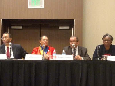Dr. William B. Harvey of North Carolina A&T State University, far left, served as moderator of a panel entitled “Black Lives Matter: What Does the Higher Education Community Mean for the Movement?” that featured to his left Dr. Cheryl Davenport Dozier of Savannah State University, Dr. Kenneth P. Monteiro of San Francisco State University, and Dr. Tuajuanda C. Jordan of St. Mary’s College of Maryland.