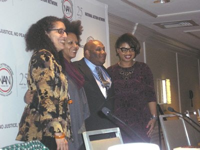 From left to right, Professor Lani Guinier, Dr. Christina Greer, Dr. Jamal Eric Watson and Dr. Khalilah Brown-Dean at Thursdayâ€™s session. (Photo by Lois Elfman)