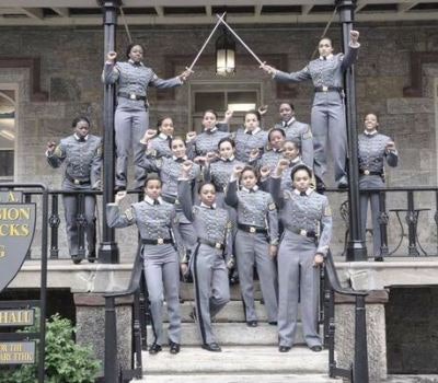 A graduation photo of female cadets at the U.S. Military Academy had come under scrutiny because of the women’s raised fists.