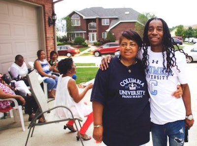 Columbia University graduate student Darius Johnson, right, with his grandmother, Hattie Johnson, at his going-away celebration this summer.