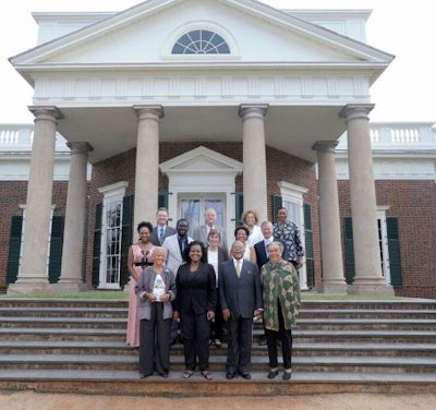 Speakers on the steps of Monticello, from left to right, starting with the top row: Ed Ayers, Peter Onuf, Gayle Jessup White, Deborah McDowell, Bree Newsome, Jamelle Bouie, Lucia “Cinder” Stanton, Melody Barnes, Jon Meacham, Nikki Giovanni, Annette Gordon-Reed, Henry Louis Gates Jr., and Marian Wright Edelman. (Photos courtesy of Thomas Jefferson Foundation at Monticello)