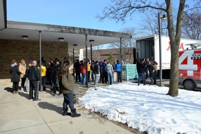 Water being donated to Mott Community College during the Flint, Michigan, water crisis. (Photo courtesy of Mott Community College)