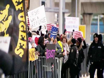 Protestors rallied over the weekend at JFK International Airport in New York.