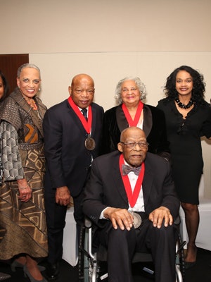 Dr. Samuel L. Myers, foreground, U.S. Rep. John Lewis, center left, and Dr. Wilma J. Roscoe, center right, were honored as 2017 John Hope Franklin Award winners. (Photo courtesy of Jonathan Armstrong)