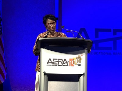 Outgoing AERA president Dr. Vivian Gadsden, a professor at the University of Pennsylvania, delivers the presidential address at the organization’s annual meeting in San Antonio.