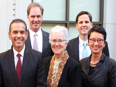 From left to right: Former Los Angeles Mayor Antonio Villaraigosa; Dean Jack H. Knott; Julia Lopez, president and CEO of the College Futures Foundation; Marshall Tuck of the New Teacher Center; and Van Ton-Quinlivan, vice chancellor of California’s Community Colleges. (Photo courtesy of Ty Washington.)