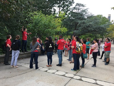 Still awaiting payment from the Professional Development Fund, Rutgers University graduate students gather on campus.