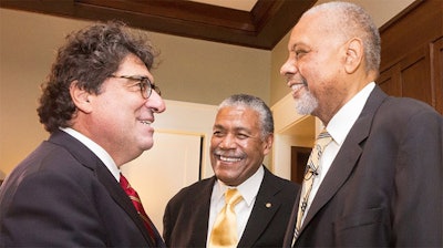 Vanderbilt Chancellor Nicholas Zeppos with Godfrey Dillard and the late Perry Wallace. (L-R)