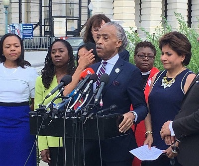 Civil rights leaders hold a press conference Tuesday in Washington, D.C. denouncing the detentions.