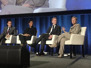 Left-Right: George Khalaf, Dr. Alondra Nelson, Daniel Obst and Hilary Pennington speaking at the Access & Equity plenary