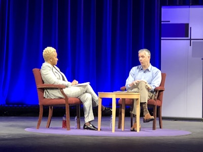 Dr. DeRionne Pollard and Arne Duncan engage in conversation during the “Politics of Radical Inclusion Presidential Dialogue Series”