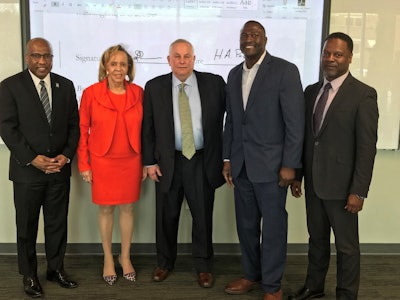 (Left-Right): Dr. Harry Williams, president of TMCF; Dr. Joyce Payne; Andy Page, ORAU; Desmond Stubbs, ORAU director of diversity initiatives; and Dr. Michael Stubblefield, vice chancellor for research and strategic initiatives at Southern University and A&M College, an ORAU consortium member institution.