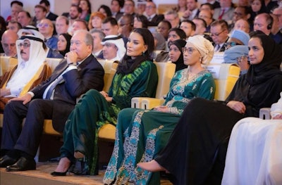 Her Excellency Sheikha Hind bint Hamad Al-Thani (center) attend the WISE Summit in Doha, Qatar.