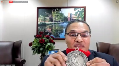 Dr. Freeman Hrabowski receives his Dr. John Hope Franklin medal at virtual celebration earlier this month.