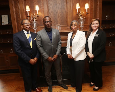Pictured left to right: Dr. Bruce Crawford, Lawson State Community College; JSU President Thomas K. Hudson; Amanda Harbison, Shelton State Community College; and Nakia Robinson, Trenholm Community College.