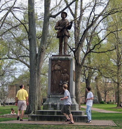 'Silent Sam,' the nickname for The Confederate Monument, on the UNC Chapel Hill campus before being pulled down by protestors in 2018.