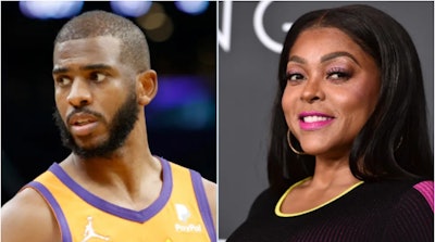 Chris Paul and Taraji P. Henson, photos by Associated Press/Mary Schwalm – Jordan Strauss/Invision/AP.