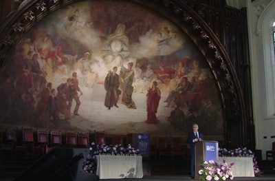 Dr. Vincent Boudreau, CUNY president, greets those in attendance at the Day of Remembrance.