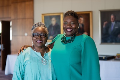 Dr. Joanne V. Gabbin (left), the founder and executive director of the Furious Flower Poetry Center at James Madison University, pictured with Lauren Alleyne, who succeeds her as executive director of Furious Flower, the nation's first academic center for Black poetry.