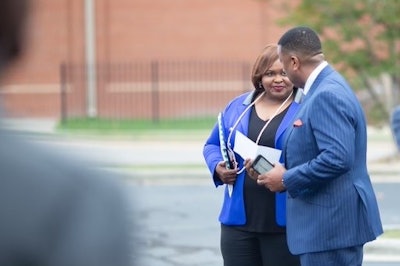 Joy Cook, left, associate vice chancellor for strategic communication and chief communications officer at Fayetteville State University, at work on campus.