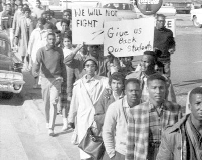 1960s FAMU students protest arrests made during a student-led lunch counter sit-in.