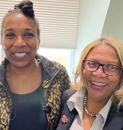 Civil rights advocate Kimberlé Crenshaw, left, is shown with Dr. Adele Newson-Horst, director of the women, gender and sexuality studies program at Morgan State.