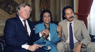 (Left to right) Sen. Edward Kennedy, D-Mass; Coretta Scott King; Randall Robinson