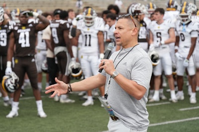 WMU Coach Lance Taylor addresses his team