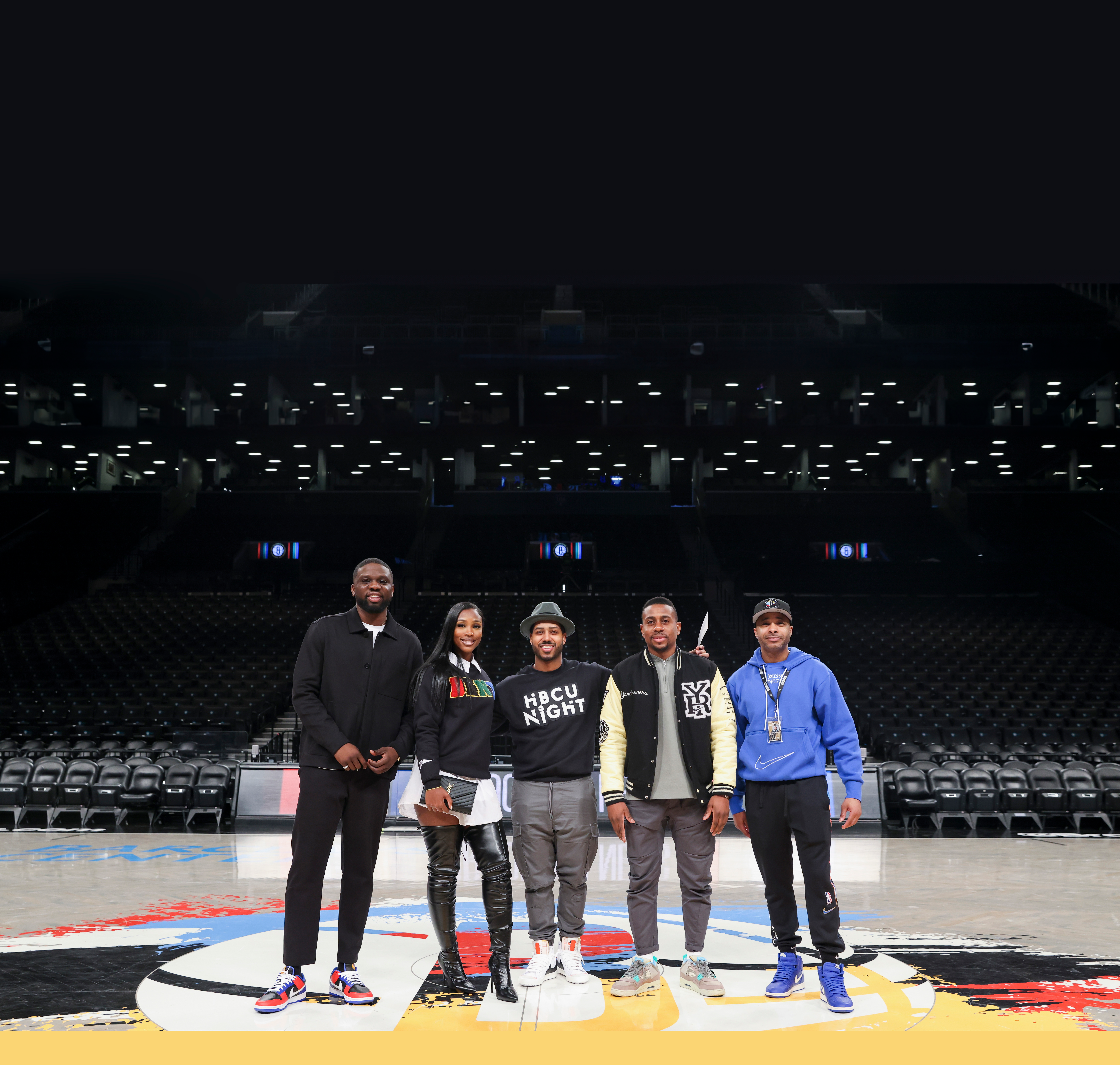 Shown from left are: Luke Lawal, founder and CEO of HBCU Buzz; Caitlyn Davis, founder and CEO of HBCU Yearbook and Nike Yardrunner sneaker designer; Dre Martin, founder/ executive director of HBCU Night; Arinze Emeagwali, culture and community marketing lead at Instagram and co-creator of Nike Yardrunners; and Jackie Wilson, chief diversity, equity and inclusion officer at BSE Global.