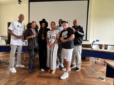 Panelists gathered at Hip-Hop conference at Howard University. (from left to right) Reggie Peters, Director of Marketing & Visitor Services, Universal Hip Hop Museum, Raina Simone, Performing Artist, June Ambrose, stylist, costume designer, & Creative Director of Women's Basketball for Puma, Red Summer National Hip Hop Museum, Lance Pope, Universal Hip Hop Museum and ASCAP, Manny Faces, host of Hip Hop Can Save America and Lenny Santiago, Senior Vice President at RocNation.