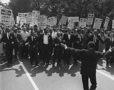 Civil Rights and union leaders, including Dr. Martin Luther King Jr., at the March on Washington on August 23, 1963